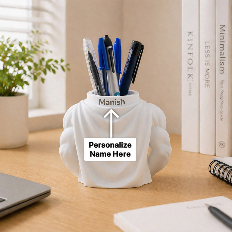 Personalized Muscle Man Pen Stand Organizer (Standard Size) – Custom Name Desk Decor Gift | Love Craft Gifts™