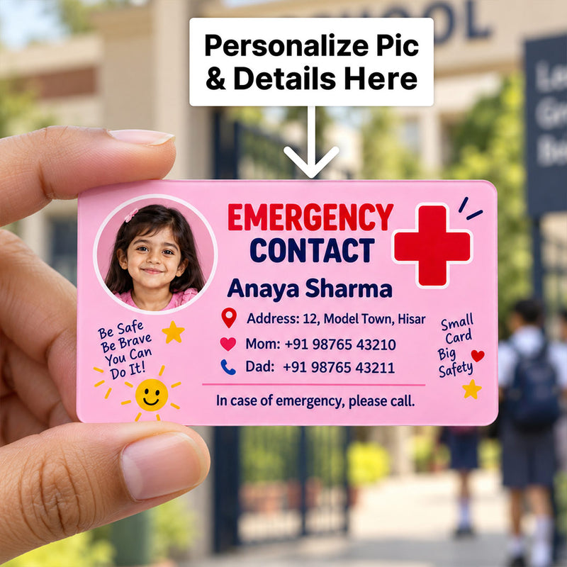 Personalized Girls Emergency Contact Card | Custom Photo & Parent Contact Safety Card | 3.37x2.125" | Love Craft Gifts™