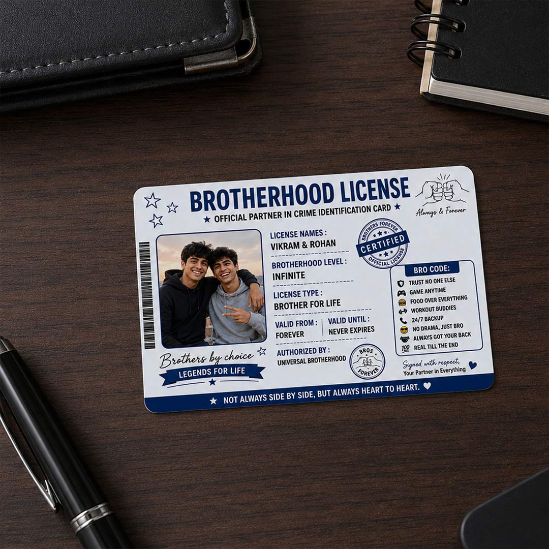 Personalized Brotherhood License Photo Card | Brother for Life Keepsake Gift | Love Craft Gifts™
