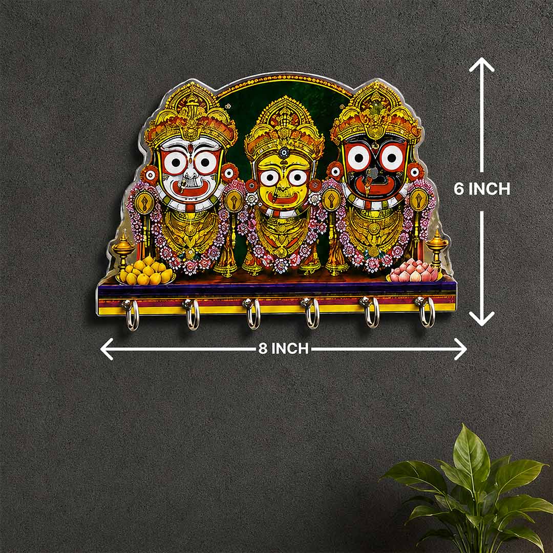 Lord Jagannath Balabhadra Subhadra Key Holder 6x8" | Jagannath Ji Spiritual Wall Key Hanger | Religious Home Décor | Love Craft Gifts™
