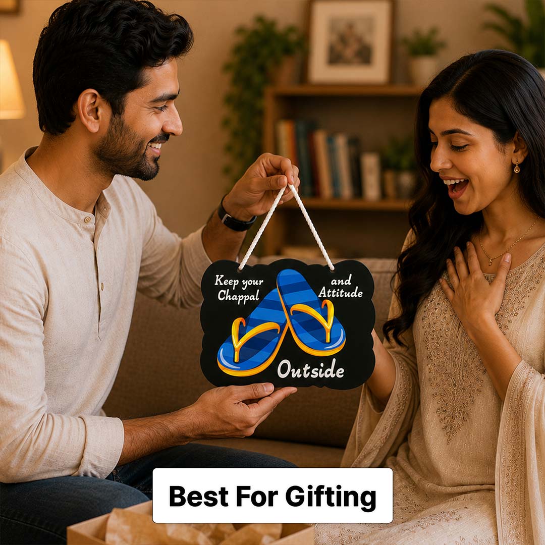 Keep Your Chappal and Attitude Outside Wooden Wall Hanger 7x10" | Entrance Wall Decor | Love Craft Gifts™