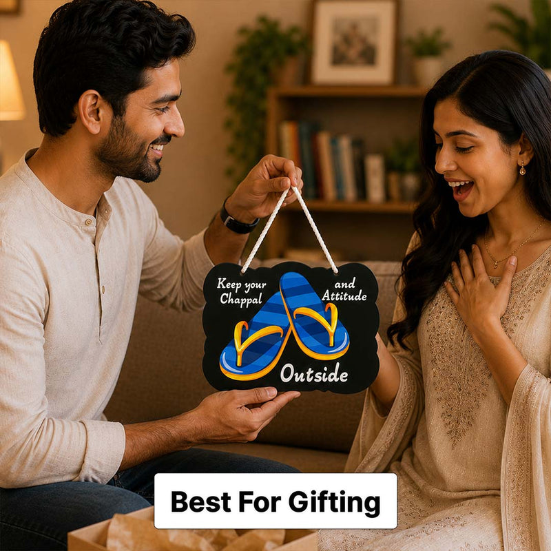 Keep Your Chappal and Attitude Outside Wooden Wall Hanger 7x10" | Entrance Wall Decor | Love Craft Gifts™