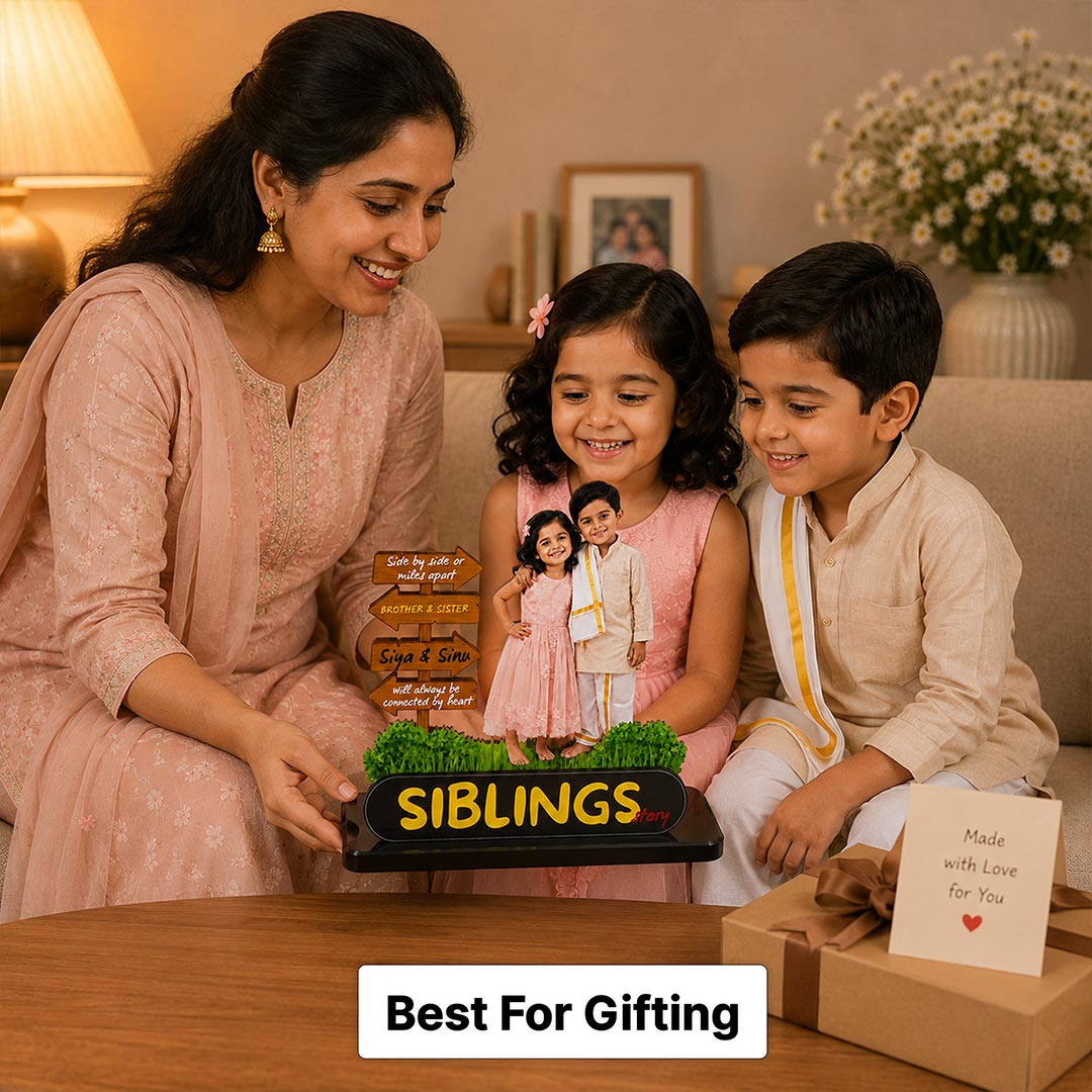 Personalized Brother & Sister Siblings Table Stand | Raksha Bandhan Gift for Brother & Sister | Love Craft Gifts™