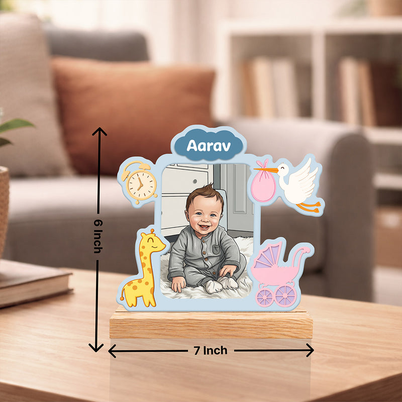 Personalized Baby Photo Cartoon Name Stand (7x6")