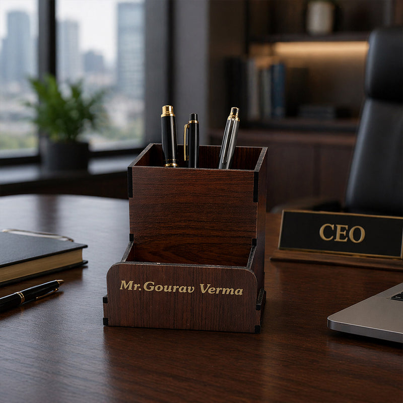 Personalized Wooden Desk Pen Stand| Custom Name Office Organizer Gift(3.5x3")