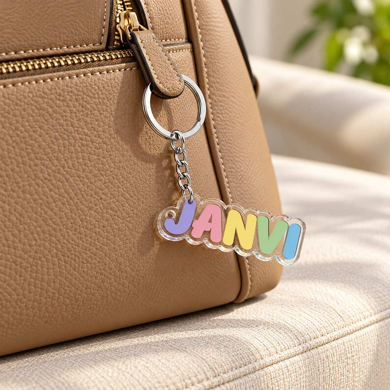 Personalized Acrylic Bubble Name Keychain 2x3" | Custom Name Keyring in Multicolor & White | Love Craft Gifts™