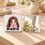 Personalized Cartoon Girl Compact Mirror | Custom Name Gift | Love Craft Gifts™