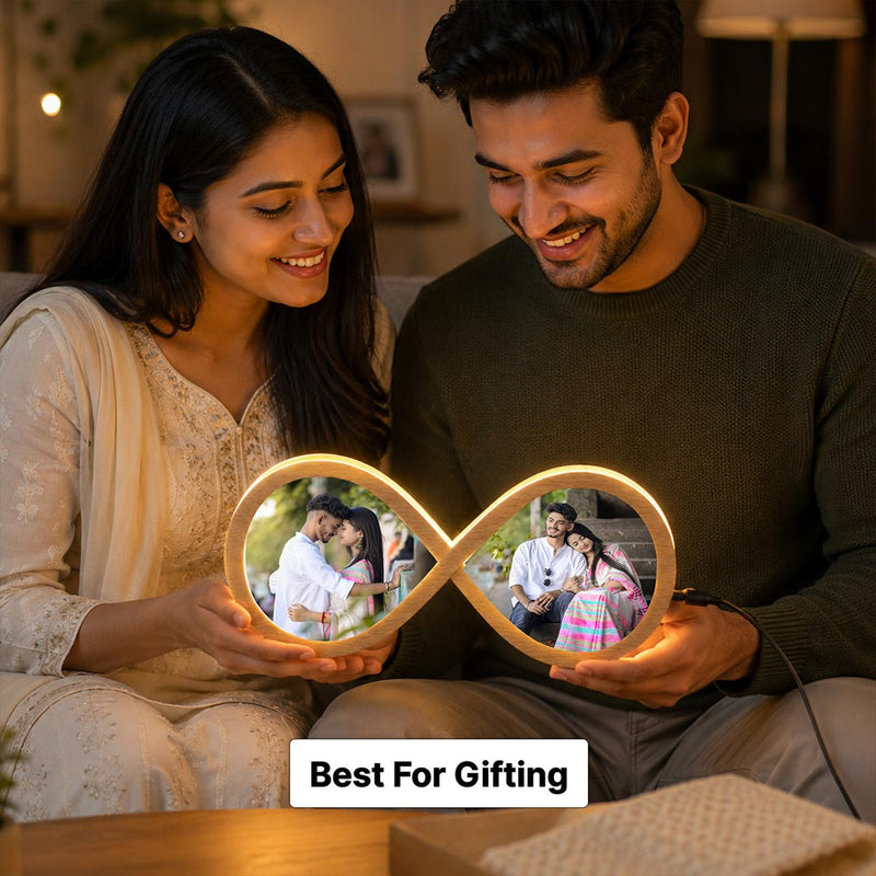Personalized Infinity LED Couple Photo Lamp | Custom Wooden Romantic Night Light Gift for Couples 15x8" | Love Craft Gifts™