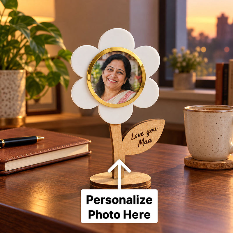 Custom Mother Photo Stand 4x6" with Love You Maa Flower Design | Love Craft Gifts™