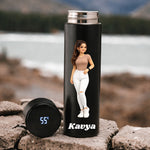 Personalized Cartoon Photo Water Bottle – Custom Name Printed Black Steel Bottle (500ml) Gift for Girls, Women & Friends | Love Craft Gifts