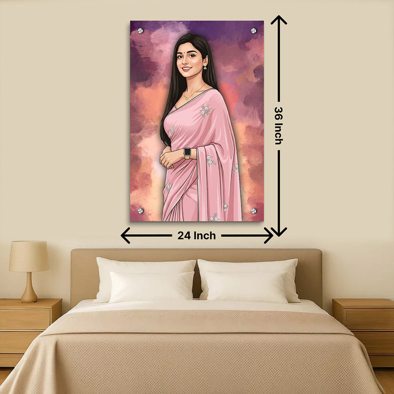 Personalized Toony Cartoon Acrylic Wall Frame for Girls (24x36 Inch) – Custom Photo Portrait Wall Décor | Love Craft Gifts