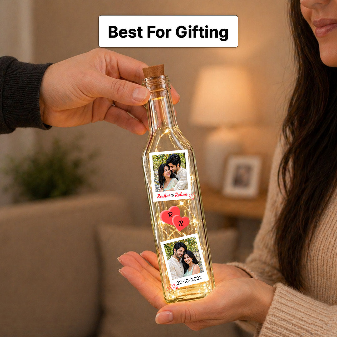 Personalized Photo Memory LED Bottle Lamp – Custom Name & Date Romantic Gift | Love Craft Gifts™