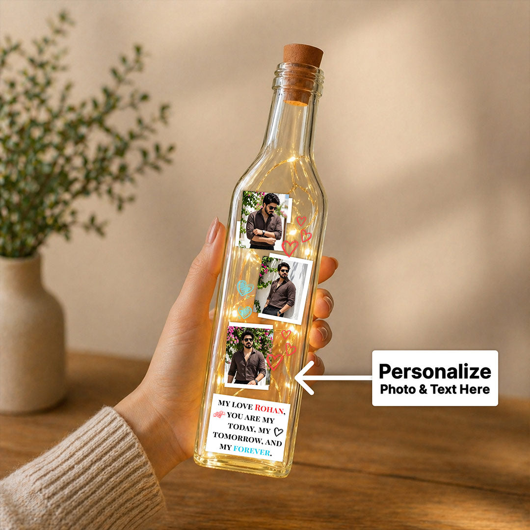 Personalized Multi Photo LED Bottle Lamp (Standard Size) – Custom Love Memory Light Gift with Name & Message | Love Craft Gifts™