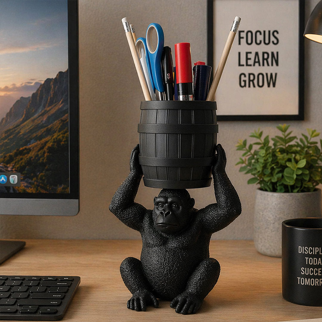 Gorilla Barrel Desk Organizer Pen Stand (Standard Size) – Unique Plastic Office Decor Gift | Love Craft Gifts™