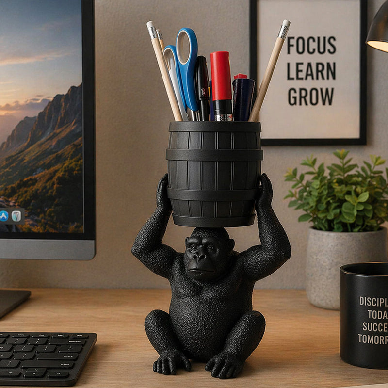 Gorilla Barrel Desk Organizer Pen Stand (Standard Size) – Unique Plastic Office Decor Gift | Love Craft Gifts™