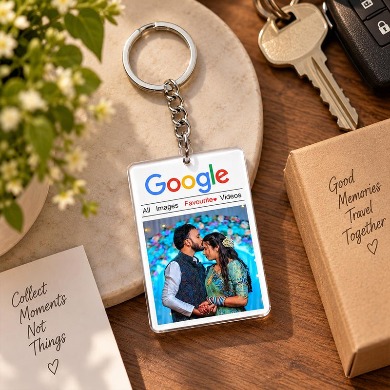 Personalized Google Search Style Photo Keychain | Custom Photo White Acrylic Keychain | 2×2.5 Inch | Unique Couple & Memory Gift | Love Craft Gifts™
