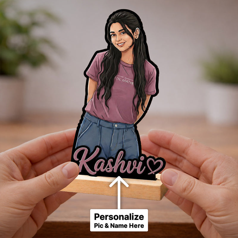 Personalized Cartoon Girl Photo Table Stand Gift for Sister,Best Friend &  Girlfriend