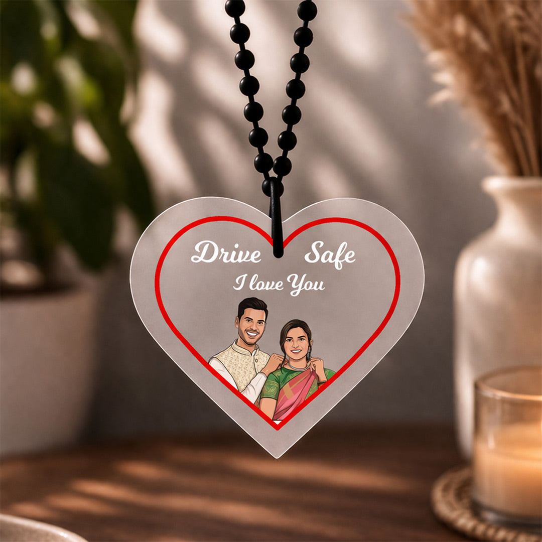 Personalized Heart Shape Car Hanging with Photo & Name Custom Acrylic Couple Charm (2.5x2.5 Inch) Drive Safe Gift for Husband, Boyfriend & Couple | Love Craft Gifts