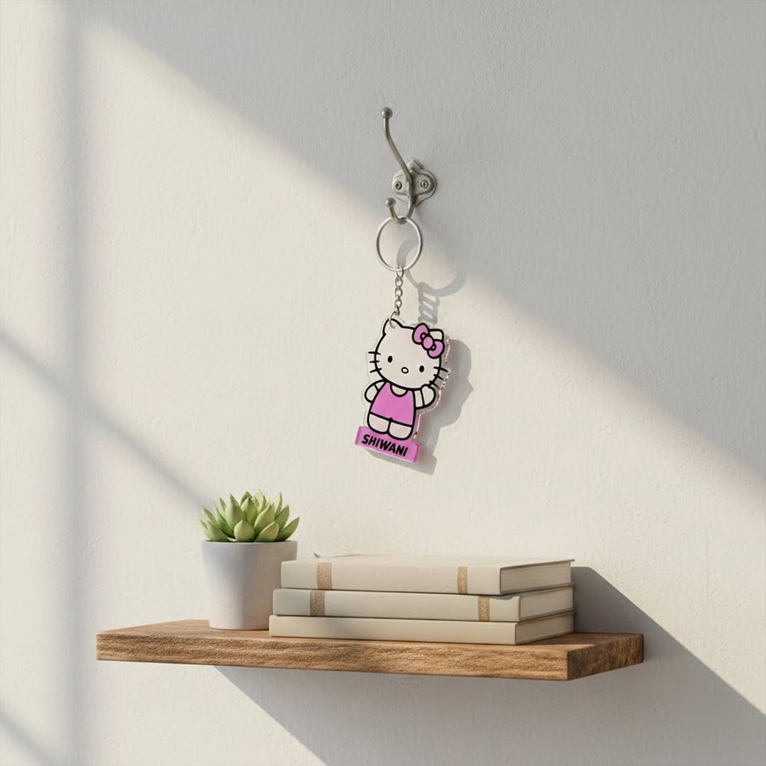 Personalized Cartoon Acrylic Name Keychain (Hello Kitty Style) | Love Craft Gifts