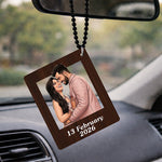 Personalized Photo Cutout Car Hanging Frame – Custom Couple Date Wooden Rear View Mirror Charm (2.5x3 Inch)