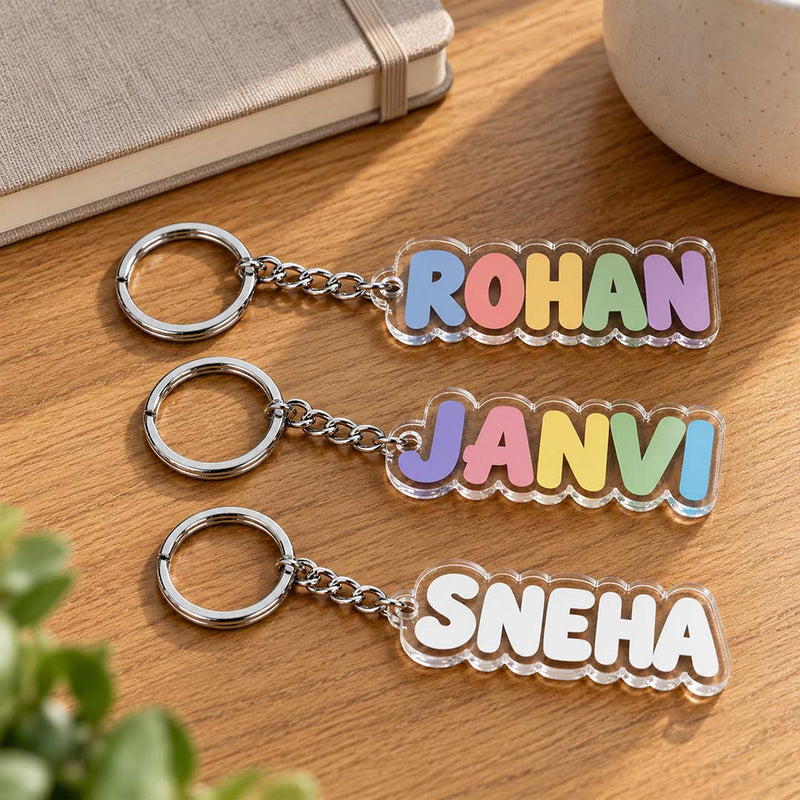 Personalized Acrylic Bubble Name Keychain 2x3" | Custom Name Keyring in Multicolor & White | Love Craft Gifts™