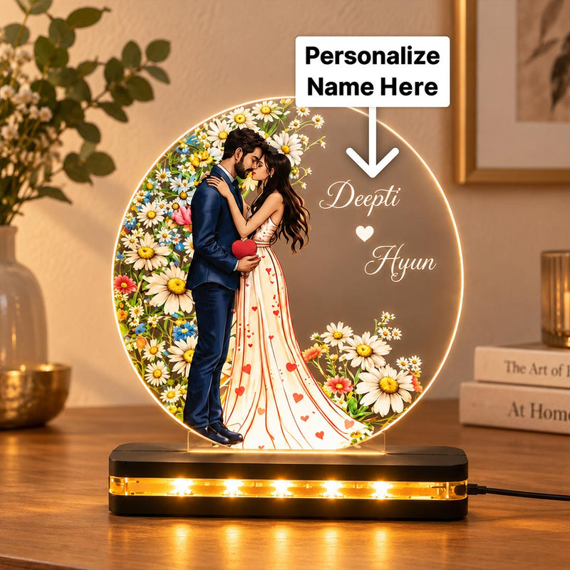Personalized Couple Name Floral LED Acrylic Lamp 6x8″ | Anniversary Gift | Love Craft Gifts™