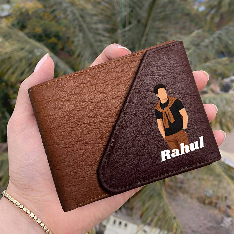 Personalized Men’s Brown & Dark Maroon Bi-Fold Wallet for Boys, Husband & Boyfriend