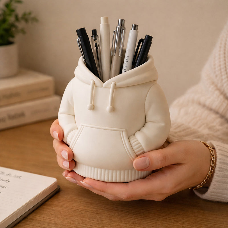 Personalized Hoodie Design Pen Stand – Custom Name Desk Organizer for Students & Office Use | Love Craft Gifts™
