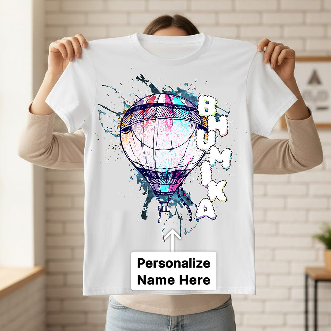 Personalized Hot Air Balloon Name T-Shirt for Kids – Custom Printed White Tee | Love Craft Gifts