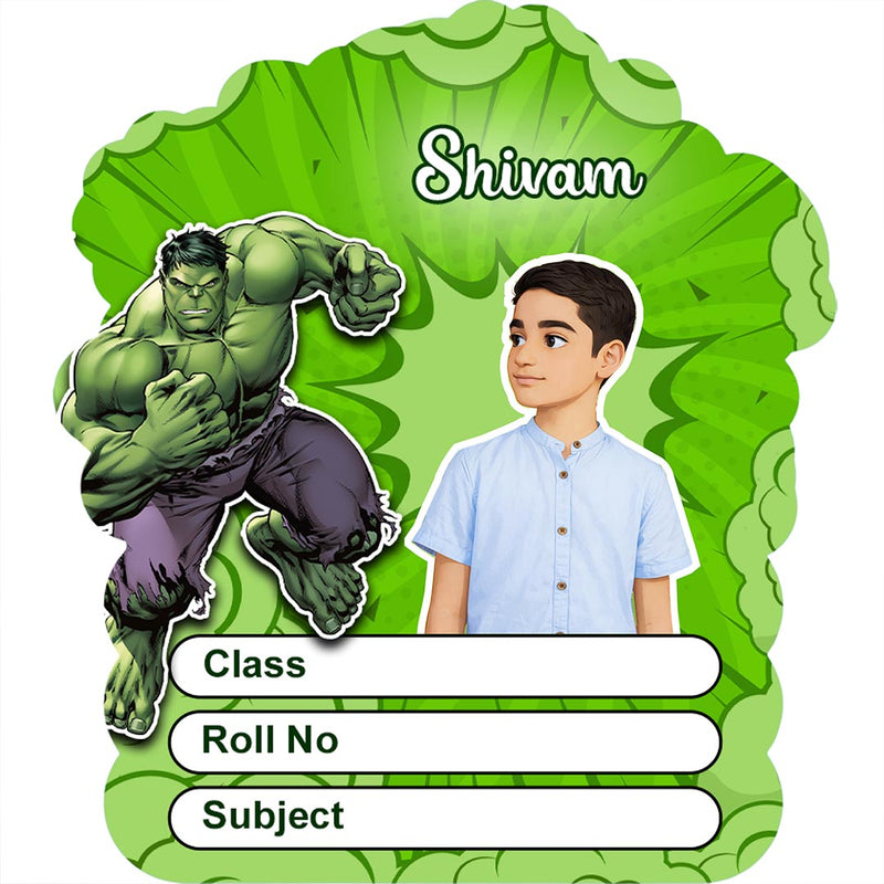 Personalized Hulk Superhero Kids Name Slips – Illustrated Cartoon Art School Name Stickers (2×3 Inch, 28 Stickers) | Love Craft Gifts