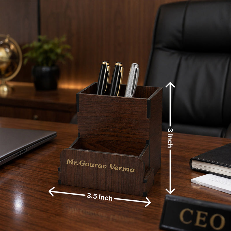 Personalized Wooden Desk Pen Stand| Custom Name Office Organizer Gift(3.5x3")