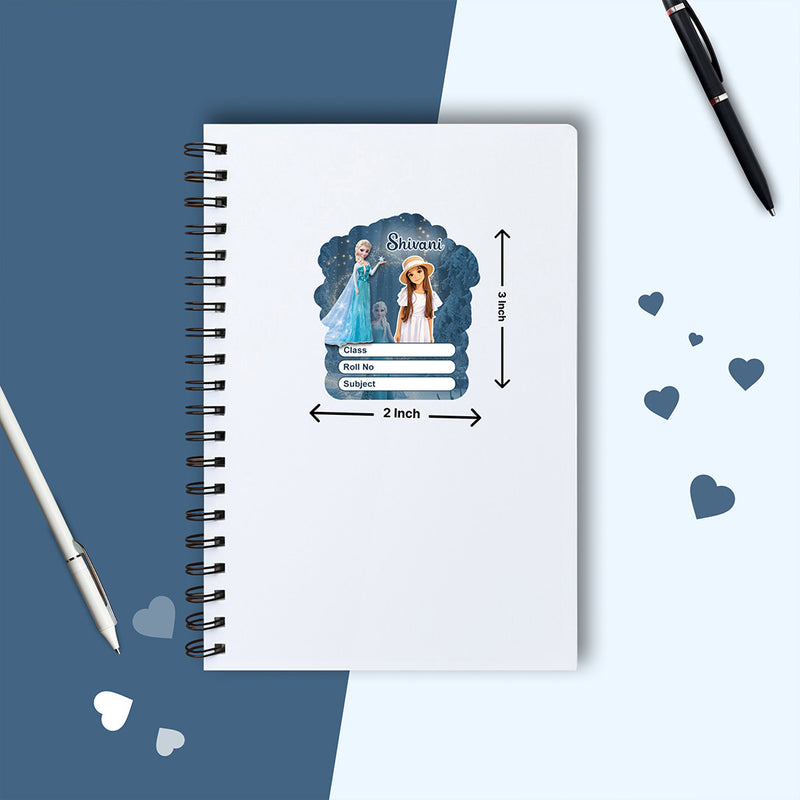 Personalized Ice Princess Cartoon Kids Name Slips – Illustrated Cartoon Art School Name Stickers (2×3 Inch, 28 Stickers) | Love Craft Gifts