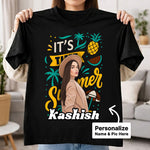 Personalized It’s Summer Cartoon Portrait Black T-Shirt – Custom Name & Photo Print | Love Craft Gifts