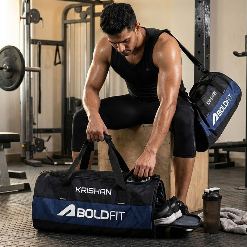 Personalized Boldfit Gym Duffle Bag – Custom Name Sports Travel Bag with Shoe Compartment (20L) | Love Craft Gifts