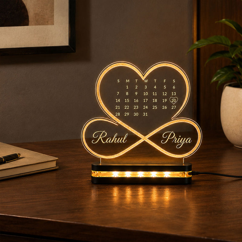 Personalized Couple Calendar LED Acrylic Lamp 6x8"| Romantic Anniversary Gift for Couple | Love Craft Gifts™