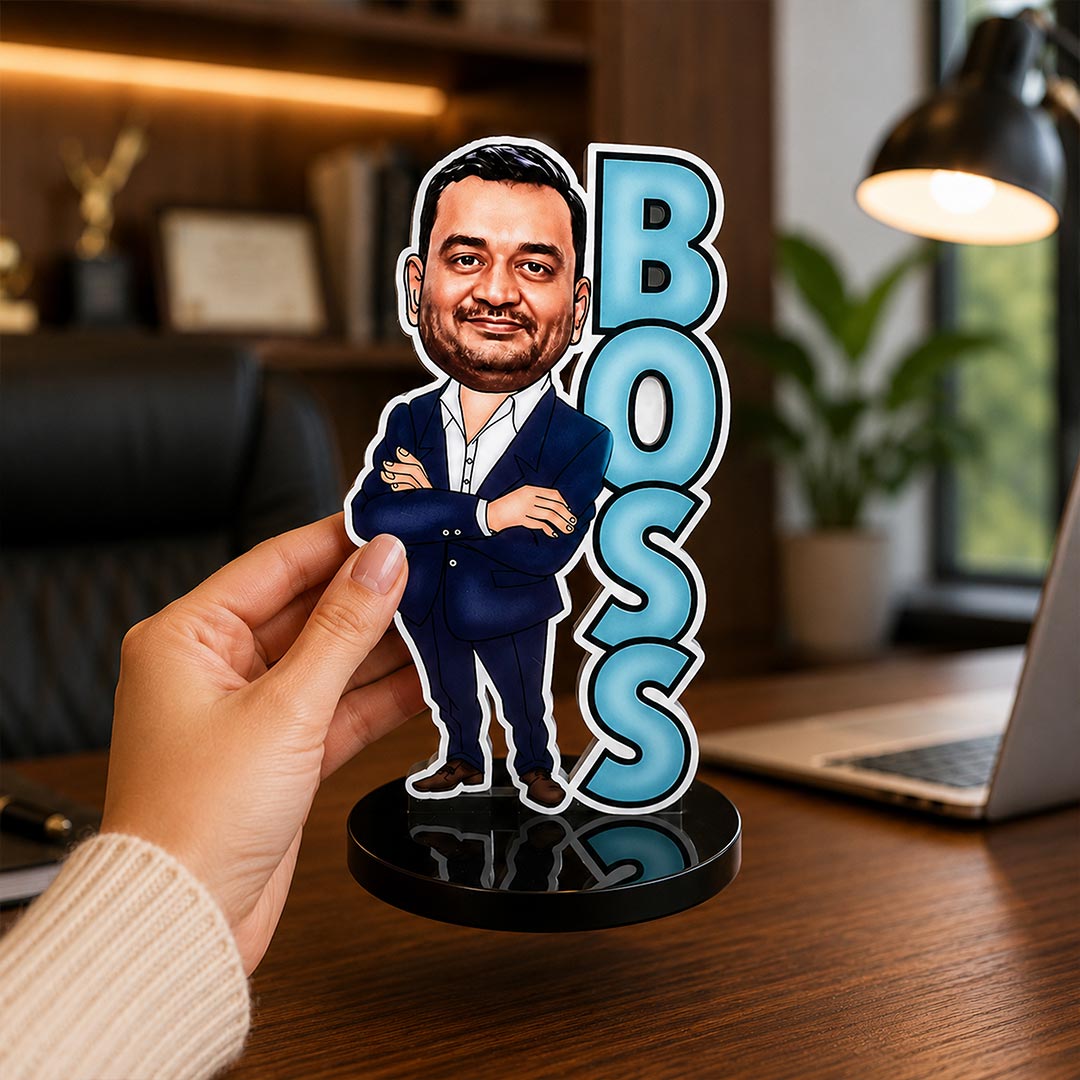 Personalized Boss Cartoon Photo Table Stand | Unique Gift for Boss, Manager & Team Leader | Love Craft Gifts™