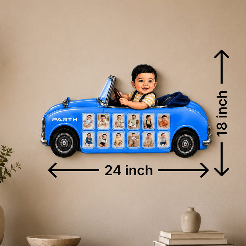 Personalized Baby Car Photo Collage Wall Frame 18×24" | Car-Shaped Wall Décor | Kids Room Gift | Love Craft Gifts™