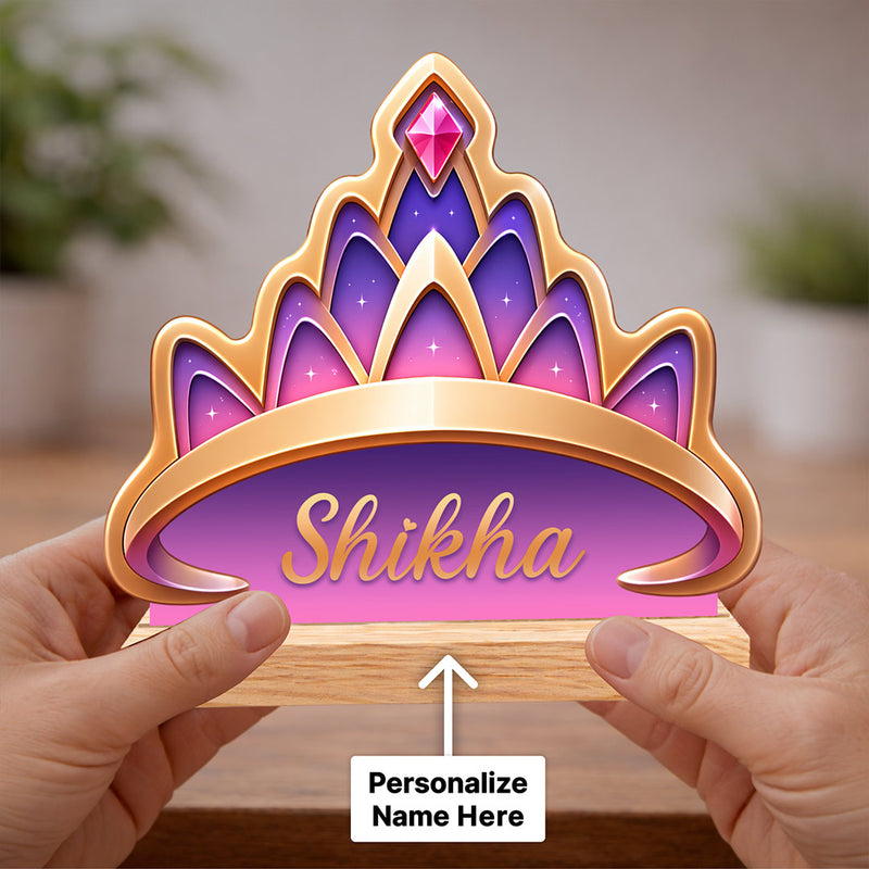 Personalized Princess Crown Name Stand – Custom Name Wooden Desk Décor for Girls (6 Inch) | Love Craft Gifts™