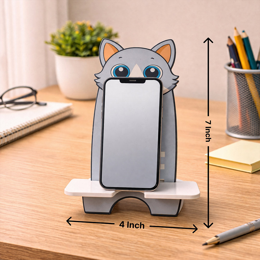 Personalized Cute Cat Mobile Stand with Name Custom Print (4x7 Inch) Cartoon Phone Holder Desk Stand Gift for Kids, Girls & Friends | Love Craft Gifts