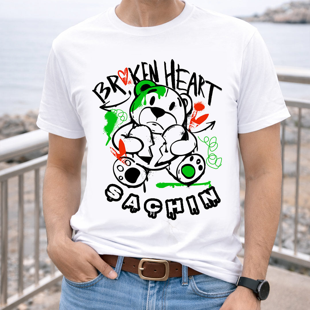 Personalized Broken Heart Teddy Kids T-Shirt – Custom Name Printed Cool Graphic Tee for Boys & Girls | Love Craft Gifts