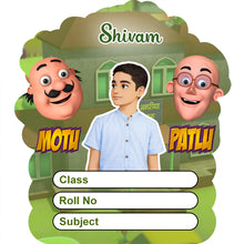 Personalized Motu Patlu Cartoon Kids Name Slips – Illustrated Cartoon Art School Name Stickers (2×3 Inch, 24 Stickers)