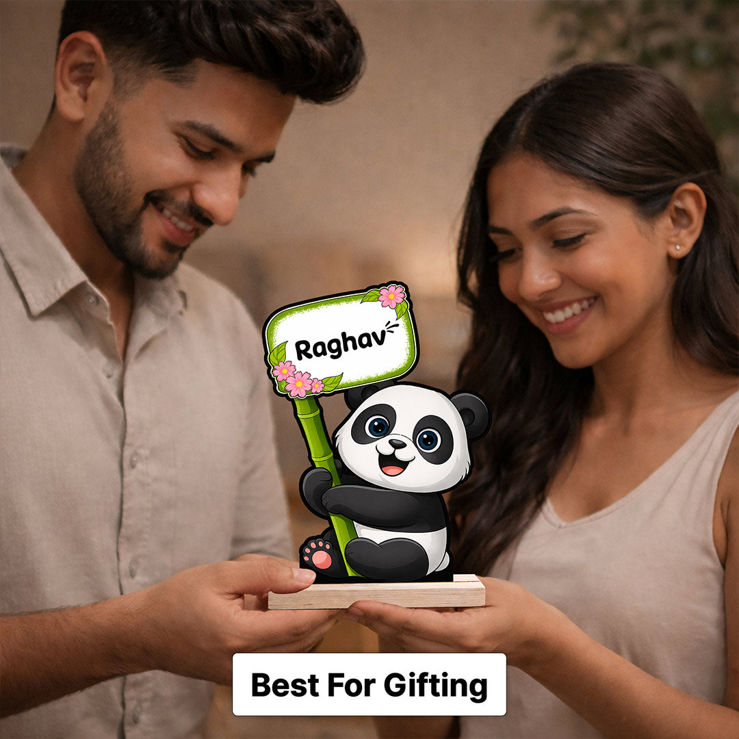 Personalized Panda Name Table Stand (6x8 Inch) – Custom Cute Panda Desk Decor Gift for Kids | Love Craft Gifts™