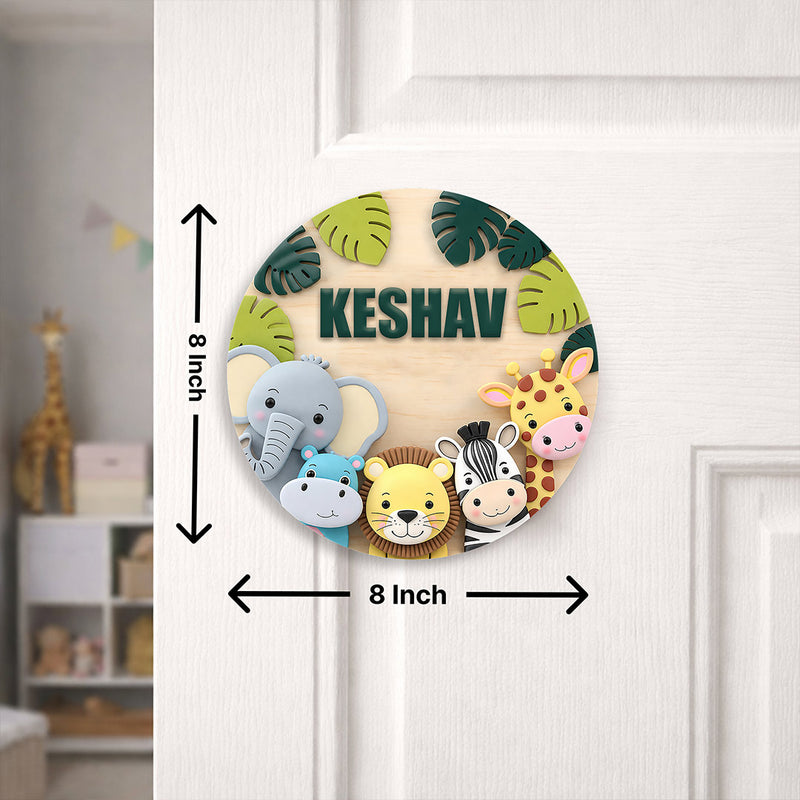 Personalized Kids Name Wooden Door Sign with Cute Animal Theme – Custom Nursery Name Wall Décor (8x8 Inch) | Love Craft Gifts