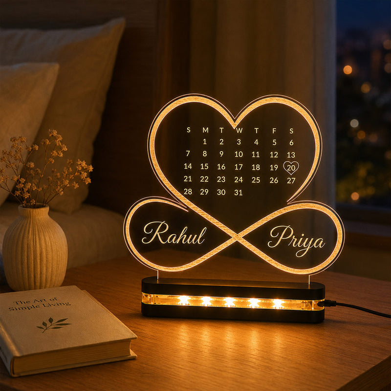 Personalized Couple Calendar LED Acrylic Lamp 6x8"| Romantic Anniversary Gift for Couple | Love Craft Gifts™
