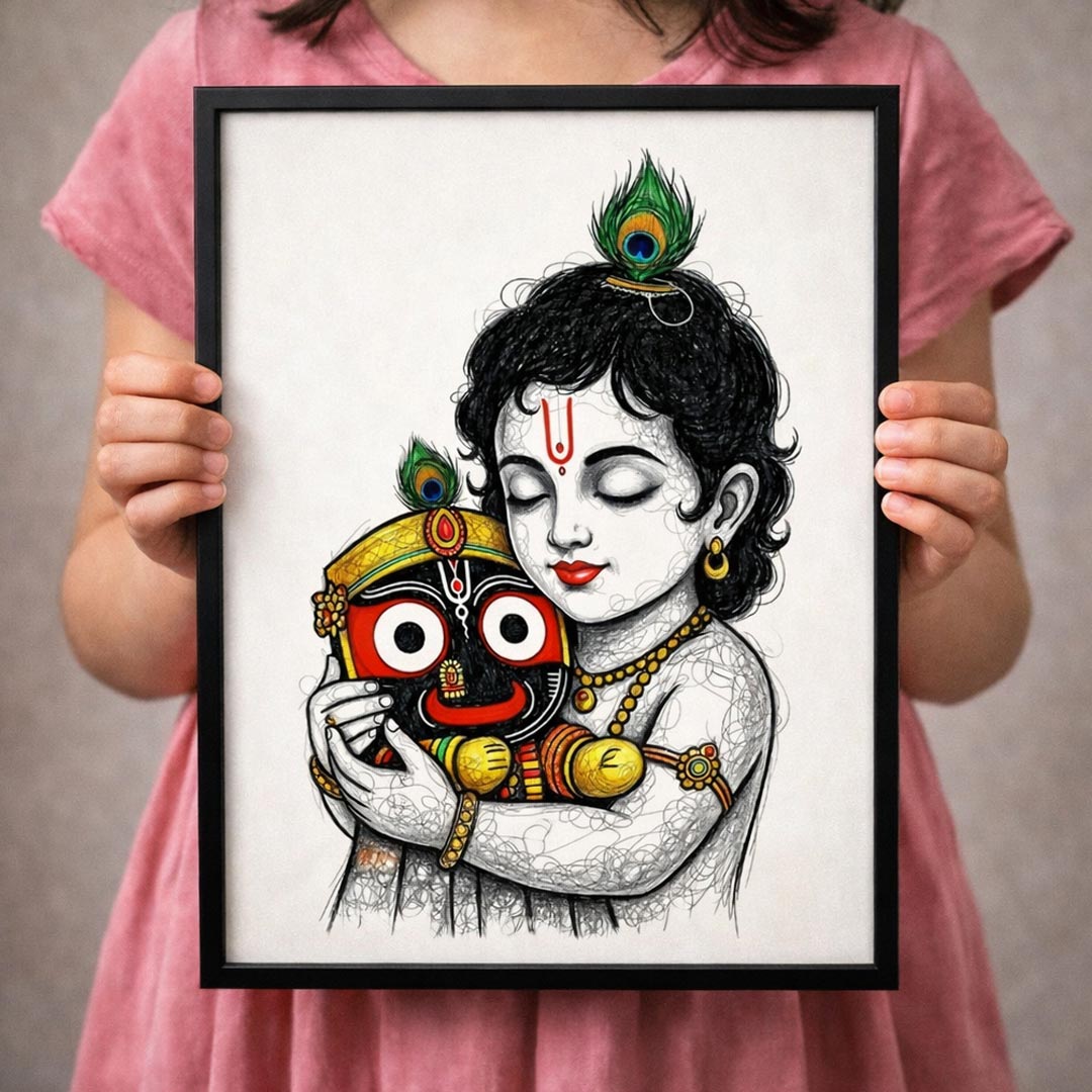 Bal Krishna with Jagannath Wall Frame – Divine Krishna Spiritual Wall Art (Multiple Sizes) | Love Craft Gifts