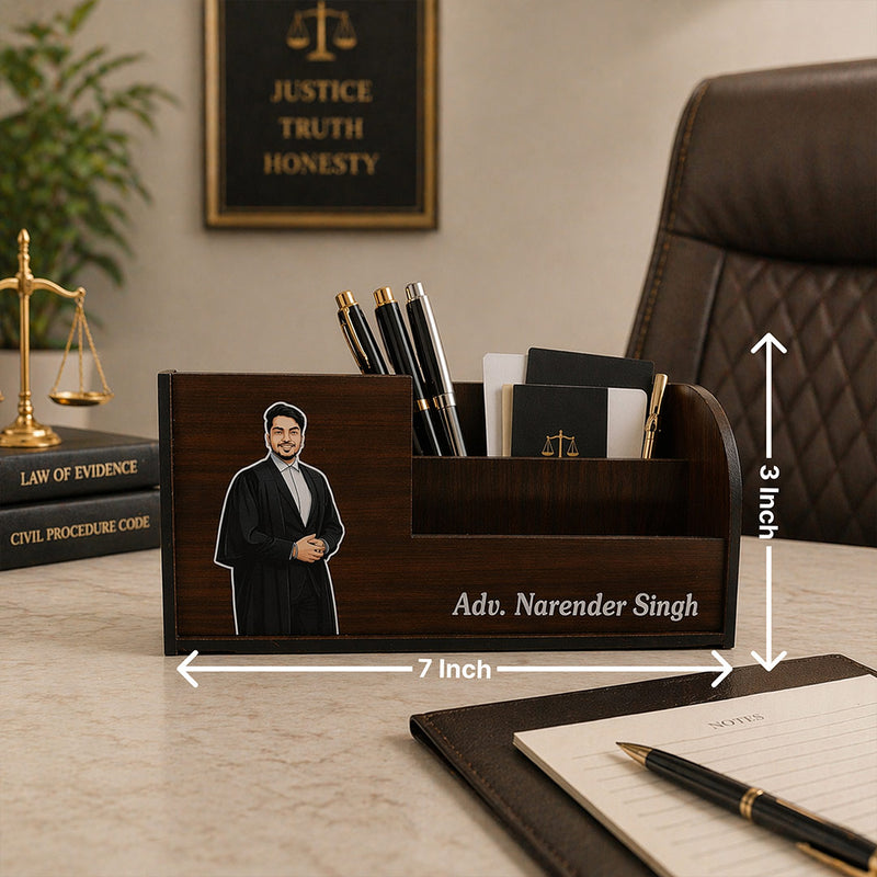 Personalized Advocate Wooden Desk Organizer (7x3 Inch) – Custom Name & Photo Pen Stand Gift | Love Craft Gifts™