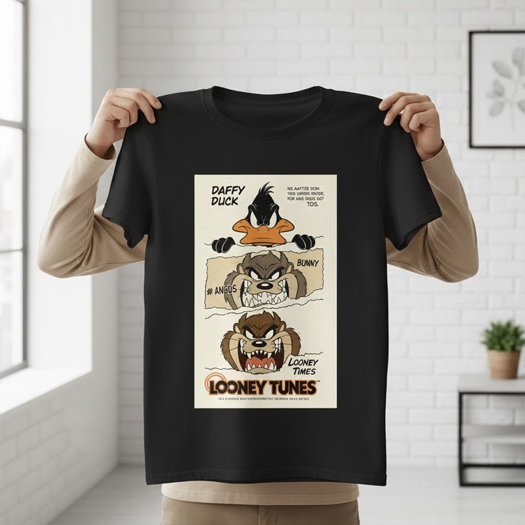 Looney Tunes Graphic Print Black T-Shirt – Unisex Cartoon Style Tee | Love Craft Gifts