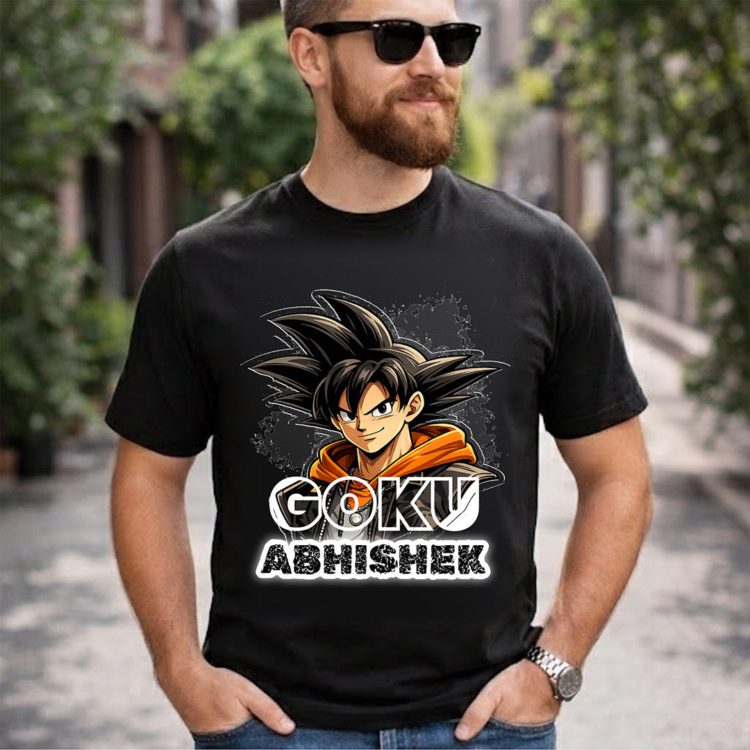 Personalized GOKU Anime Name T-Shirt for Men & Women – Custom Printed Black Tee | Love Craft Gifts