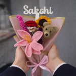 Personalized Teddy Rose Crochet Bouquet – Handmade Forever Flower Gift | Love Craft Gifts