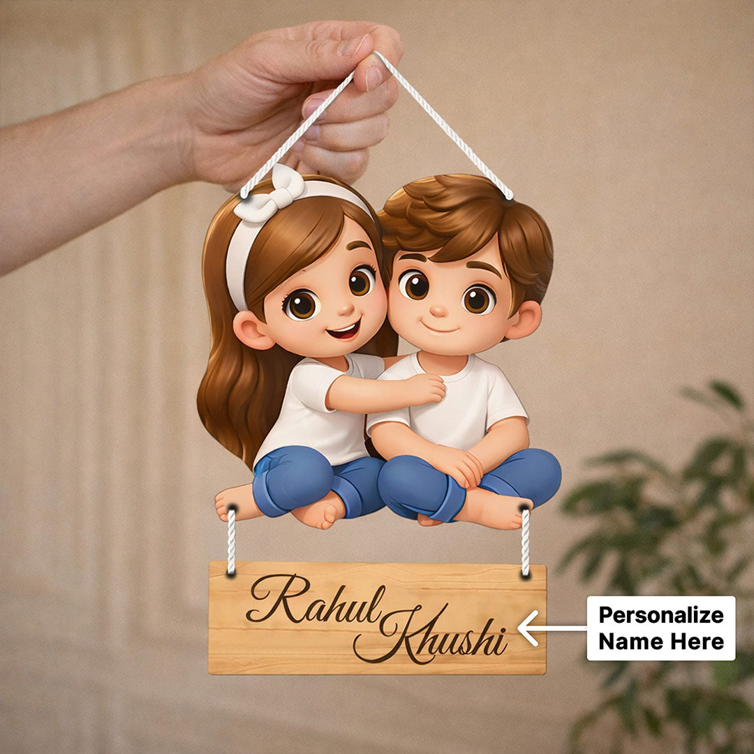 Personalized Couple Cartoon Hanging Frame – Custom Name Romantic Wall Décor (9×12 Inch) | Love Craft Gifts